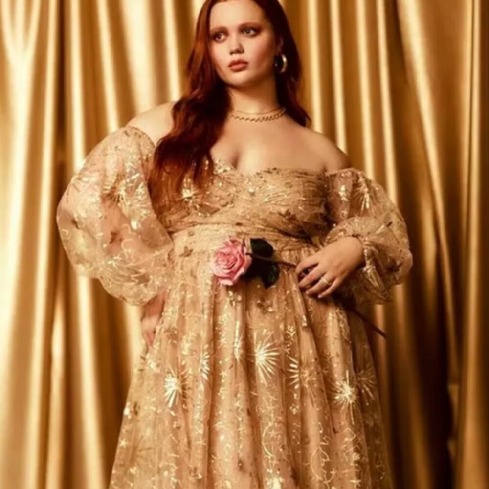 ELOQUII Ruched Bodice Novelty Sequin Dress